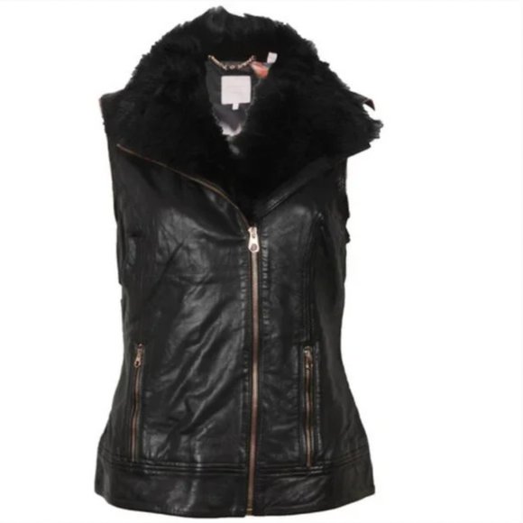 Ted Baker Tirely Furrly Detachable Sleeve Black Leather Jacket vest size 1 nwot - Picture 6 of 15